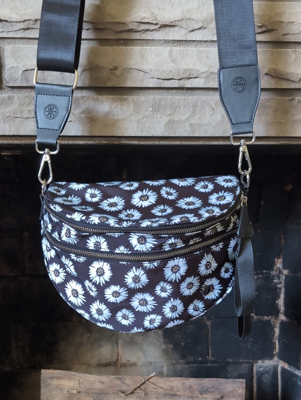 The Lemon Drop Shop Ali 2.0 Black Daisy Print Crossbody Bum Bag